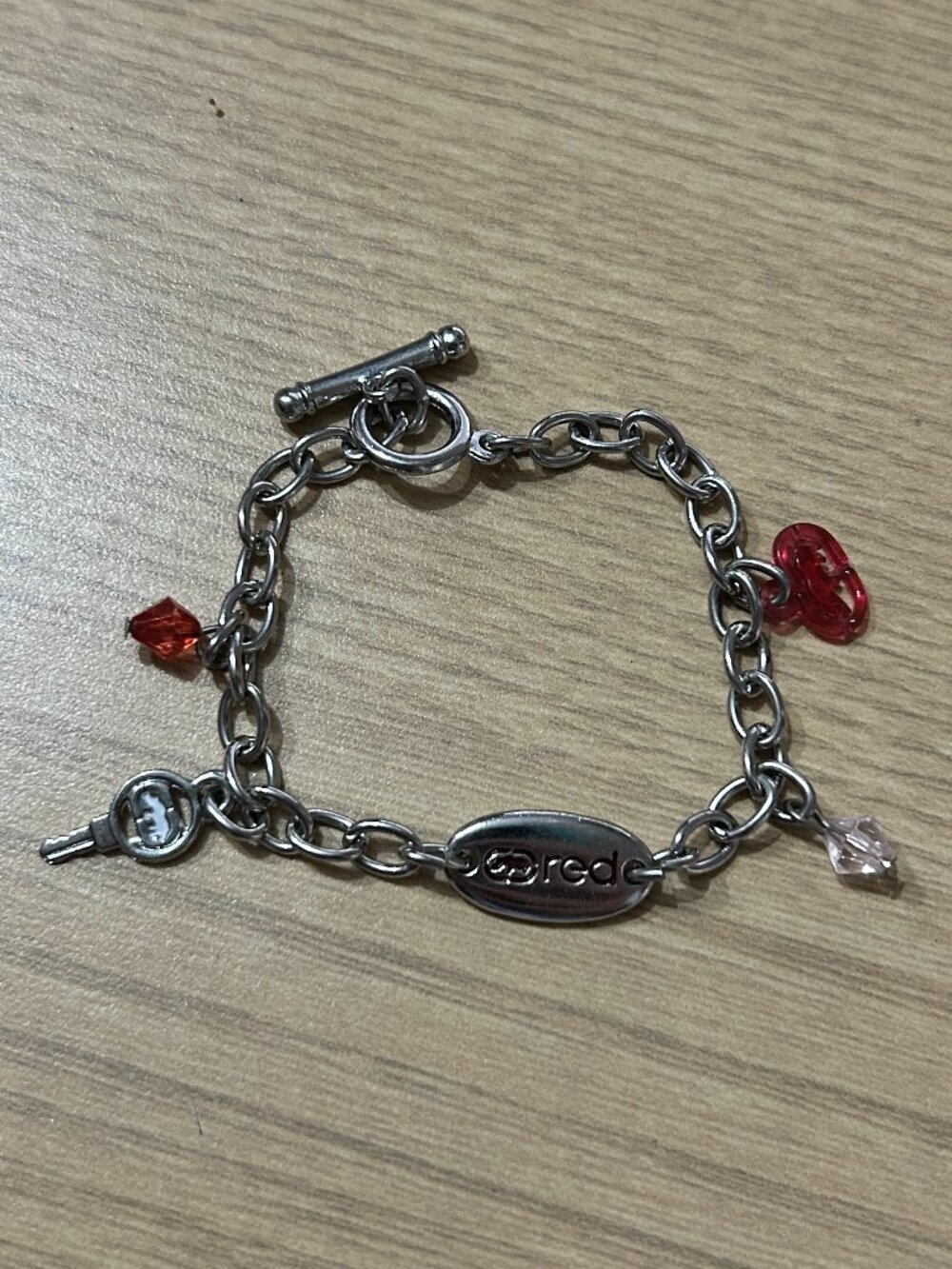 Vintage Marc Ecko RED Silver Tone Toggle Charm Bracelet